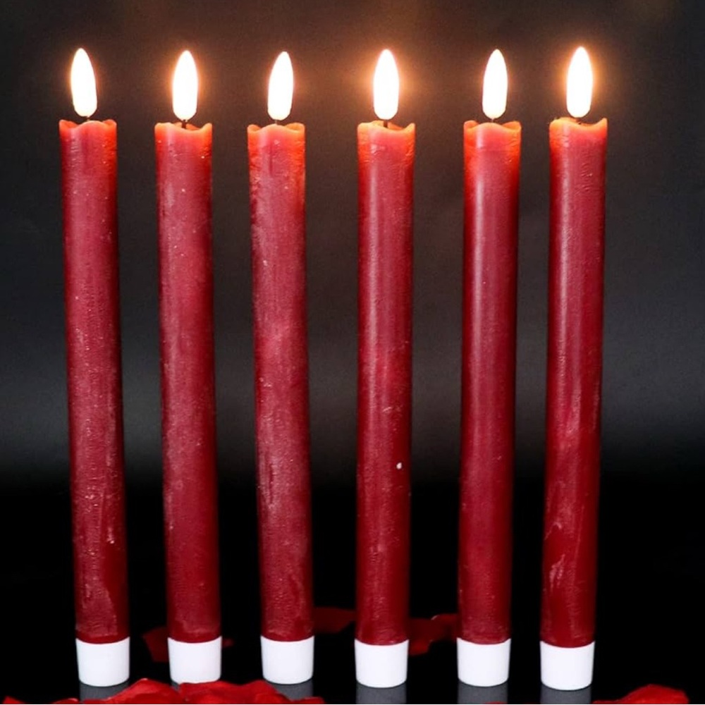 Elegant Red Taper Flameless Candles - Set of 6